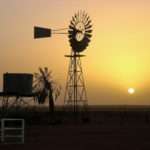 Sunset shadowy farm scene